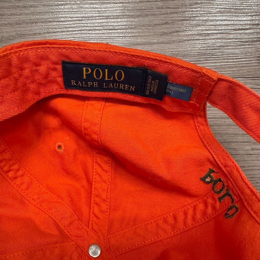 Ralph Lauren Vibrant Orange Polo Cap with Army Green Horse - Picture 6 of 7